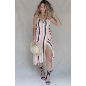 SALT WATER LUXE Billie Midi Wrap Striped Beach Dress Medium